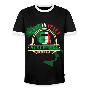 Made in Italy 1957 Oldtimer Car 500 Bambino - Men's Ringer Shirt - black/white - Front - AI Model Female 172 light (172cm) & AI Model Male 178 light (178cm)