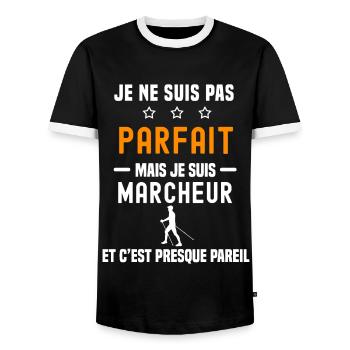 marche nordique pas parfait mais marcheur nordique - T-shirt contrasté Homme - noir/blanc - Devant - AI Model Female 172 light (172cm) & AI Model Male 178 light (178cm)