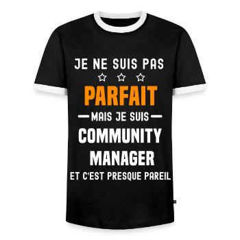 pas parfait mais community manager métier - T-shirt contrasté Homme - noir/blanc - Devant - AI Model Female 172 light (172cm) & AI Model Male 178 light (178cm)