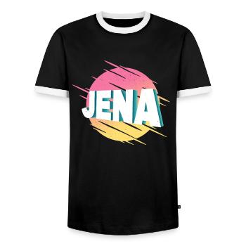 Jena Germany City Font Vintage Retro - Men's Ringer Shirt - black/white - Front - AI Model Female 172 light (172cm) & AI Model Male 178 light (178cm)