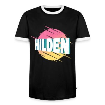 Hilden Germany City Font Vintage Retro - Men's Ringer Shirt - black/white - Front - AI Model Female 172 light (172cm) & AI Model Male 178 light (178cm)