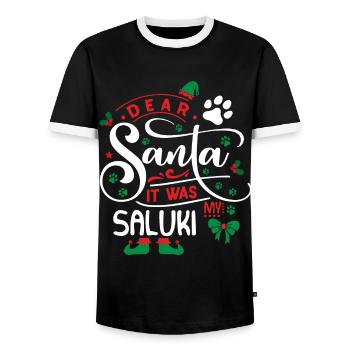 Weihnachten Santa Hunderasse Saluki - Männer Kontrast-T-Shirt - Schwarz/Weiß - Vorne - AI Model Female 172 light (172cm) & AI Model Male 178 light (178cm)