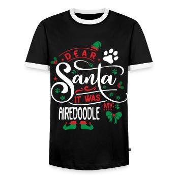 Santa Weihnachten Hund Airedoodle Airepudel - Männer Kontrast-T-Shirt - Schwarz/Weiß - Vorne - AI Model Female 172 light (172cm) & AI Model Male 178 light (178cm)