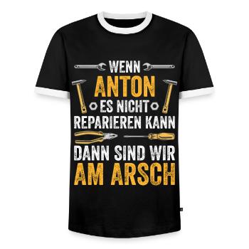 Lustiges Anton Handwerker Heimwerker Sprüche - Männer Kontrast-T-Shirt - Schwarz/Weiß - Vorne - AI Model Female 172 light (172cm) & AI Model Male 178 light (178cm)