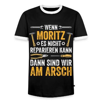 Lustiges Moritz Handwerker Heimwerker Sprüche - Männer Kontrast-T-Shirt - Schwarz/Weiß - Vorne - AI Model Female 172 light (172cm) & AI Model Male 178 light (178cm)
