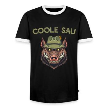 Coole Sau Sauenjäger Wildschwein Jäger Jagd Wald - Männer Kontrast-T-Shirt - Schwarz/Weiß - Vorne - AI Model Female 172 light (172cm) & AI Model Male 178 light (178cm)