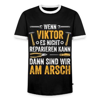 Lustiges Viktor Handwerker Heimwerker Sprüche - Männer Kontrast-T-Shirt - Schwarz/Weiß - Vorne - AI Model Female 172 light (172cm) & AI Model Male 178 light (178cm)