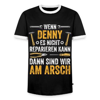 Lustiges Denny Handwerker Heimwerker Sprüche - Männer Kontrast-T-Shirt - Schwarz/Weiß - Vorne - AI Model Female 172 light (172cm) & AI Model Male 178 light (178cm)