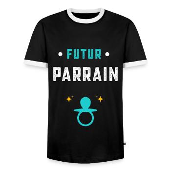 annonce grossesse cadeau Futur Parrain - T-shirt contrasté Homme - noir/blanc - Devant - AI Model Female 172 light (172cm) & AI Model Male 178 light (178cm)