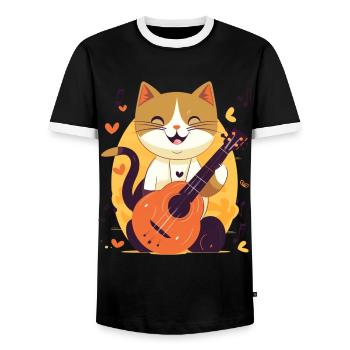 Cute cat with guitar - Men's Ringer Shirt - black/white - Front - AI Model Female 172 light (172cm) & AI Model Male 178 light (178cm)