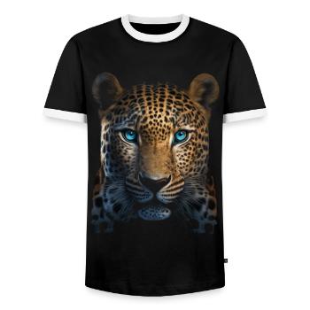 Leopard Animal Motif Gift Man Animal Zoo - Men's Ringer Shirt - black/white - Front - AI Model Female 172 light (172cm) & AI Model Male 178 light (178cm)