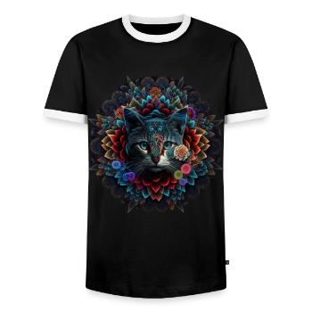 Katze Mandala Kunst Katzenmotiv Geschenk Blumen - Männer Kontrast-T-Shirt - Schwarz/Weiß - Vorne - AI Model Female 172 light (172cm) & AI Model Male 178 light (178cm)