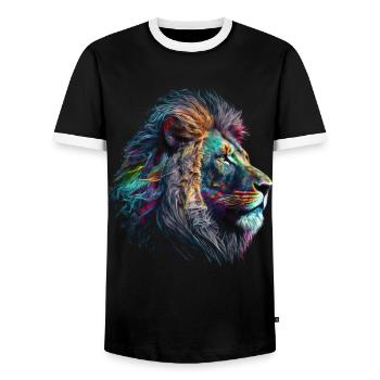Leo Art Gift Artwork Animal Animal Motif - Men's Ringer Shirt - black/white - Front - AI Model Female 172 light (172cm) & AI Model Male 178 light (178cm)
