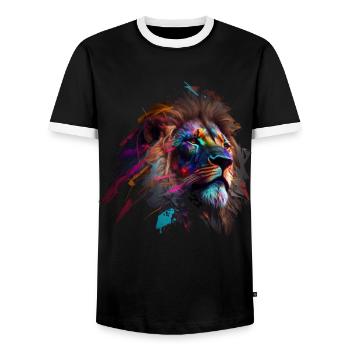 Lion coloré Big Cat Kuns Animal Gift Africa Zoo - T-shirt contrasté Homme - noir/blanc - Devant - AI Model Female 172 light (172cm) & AI Model Male 178 light (178cm)