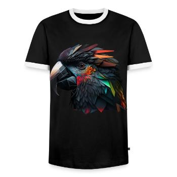 Parrot Bird Colorful Bird Motif Gift Animal - Men's Ringer Shirt - black/white - Front - AI Model Female 172 light (172cm) & AI Model Male 178 light (178cm)