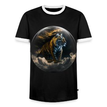 Tiger Glas Kugel Wolke Raubkatze Geschenk Kunst - Männer Kontrast-T-Shirt - Schwarz/Weiß - Vorne - AI Model Female 172 light (172cm) & AI Model Male 178 light (178cm)
