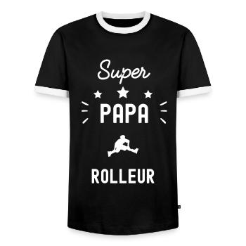 super papa rolleur roller fête des pères - T-shirt contrasté Homme - noir/blanc - Devant - AI Model Female 172 light (172cm) & AI Model Male 178 light (178cm)