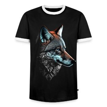 Wolf und Fuchs gemischt, Kunst Kopf Tier Geschenk - Männer Kontrast-T-Shirt - Schwarz/Weiß - Vorne - AI Model Female 172 light (172cm) & AI Model Male 178 light (178cm)