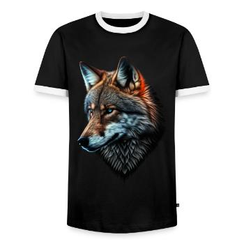 Wolf und Fuchs gemischt, Kunst Kopf Tier Geschenk - Männer Kontrast-T-Shirt - Schwarz/Weiß - Vorne - AI Model Female 172 light (172cm) & AI Model Male 178 light (178cm)