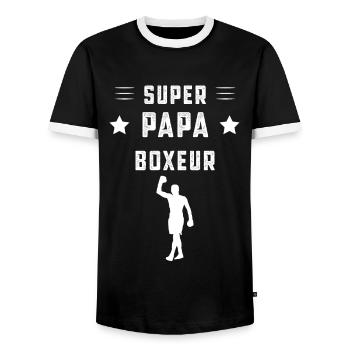 super papa boxeur papa boxe homme cadeau père - T-shirt contrasté Homme - noir/blanc - Devant - AI Model Female 172 light (172cm) & AI Model Male 178 light (178cm)