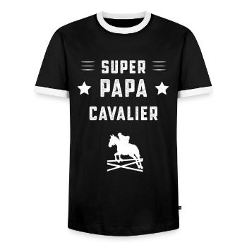 super papa cavalier papa équitation cadeau père - T-shirt contrasté Homme - noir/blanc - Devant - AI Model Female 172 light (172cm) & AI Model Male 178 light (178cm)