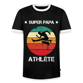 super papa athlète vintage athlétisme - T-shirt contrasté Homme - noir/blanc - Devant - AI Model Female 172 light (172cm) & AI Model Male 178 light (178cm)