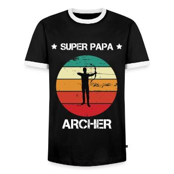 super papa archer vintage tir à l'arc - T-shirt contrasté Homme - noir/blanc - Devant - AI Model Female 172 light (172cm) & AI Model Male 178 light (178cm)
