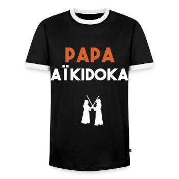 papa aïkidoka cadeau papa aïkido - T-shirt contrasté Homme - noir/blanc - Devant - AI Model Female 172 light (172cm) & AI Model Male 178 light (178cm)