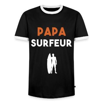 papa surfeur cadeau papa surf homme - T-shirt contrasté Homme - noir/blanc - Devant - AI Model Female 172 light (172cm) & AI Model Male 178 light (178cm)