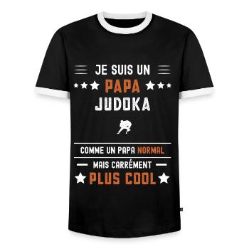 papa judoka papa normal judo - T-shirt contrasté Homme - noir/blanc - Devant - AI Model Female 172 light (172cm) & AI Model Male 178 light (178cm)