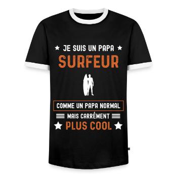 papa surfeur normal père surf homme - T-shirt contrasté Homme - noir/blanc - Devant - AI Model Female 172 light (172cm) & AI Model Male 178 light (178cm)