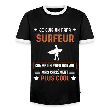 papa surfeur normal père surf - T-shirt contrasté Homme - noir/blanc - Devant - AI Model Female 172 light (172cm) & AI Model Male 178 light (178cm)