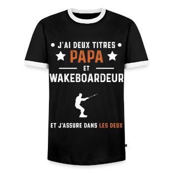 j'ai deux titres papa et wakeboardeur wakeboard - T-shirt contrasté Homme - noir/blanc - Devant - AI Model Female 172 light (172cm) & AI Model Male 178 light (178cm)