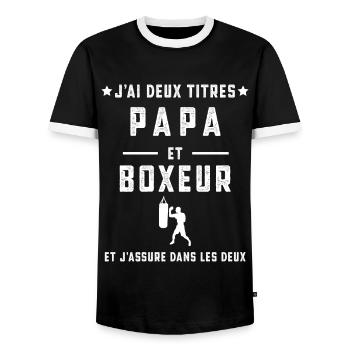 j'ai deux titres papa boxeur papa boxe - T-shirt contrasté Homme - noir/blanc - Devant - AI Model Female 172 light (172cm) & AI Model Male 178 light (178cm)