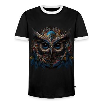 Owl Night Bird Bird Animal Gift Mandala - Men's Ringer Shirt - black/white - Front - AI Model Female 172 light (172cm) & AI Model Male 178 light (178cm)