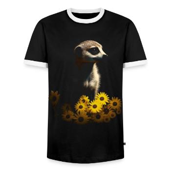 Erdmännchen Geschenk Tier Anime Blumen Süß Knuffig - Männer Kontrast-T-Shirt - Schwarz/Weiß - Vorne - AI Model Female 172 light (172cm) & AI Model Male 178 light (178cm)