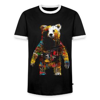 Bear Artwork Animal Bear Gift Animal Motif Art - Men's Ringer Shirt - black/white - Front - AI Model Female 172 light (172cm) & AI Model Male 178 light (178cm)