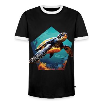 Turtle 3D Optics Sea Turtle in the Sea - Men's Ringer Shirt - black/white - Front - AI Model Female 172 light (172cm) & AI Model Male 178 light (178cm)