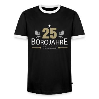 25 Jahre Jubiläum Büro - Männer Kontrast-T-Shirt - Schwarz/Weiß - Vorne - AI Model Female 172 light (172cm) & AI Model Male 178 light (178cm)