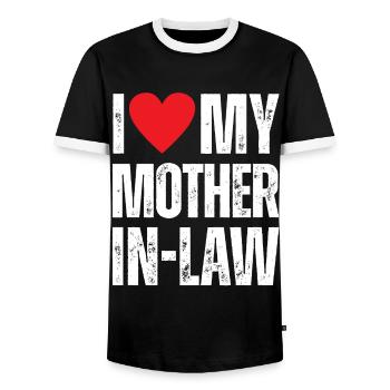 I Love My Mother in Law - Men's Ringer Shirt - black/white - Front - AI Model Female 172 light (172cm) & AI Model Male 178 light (178cm)