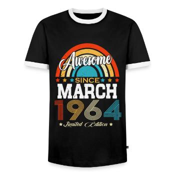 March 1964 Vintage Birthday Retro Gift - Men's Ringer Shirt - black/white - Front - AI Model Female 172 light (172cm) & AI Model Male 178 light (178cm)