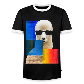 Alpaca Animal Sunglasses Graphic Motif Cute L - Men's Ringer Shirt - black/white - Front - AI Model Female 172 light (172cm) & AI Model Male 178 light (178cm)