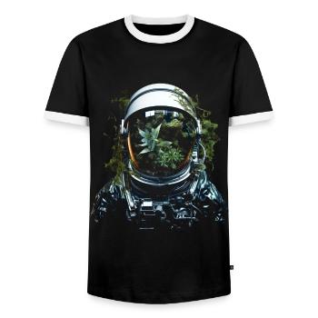 Astronaut Plants Art Graphic Motif Astronaut - Men's Ringer Shirt - black/white - Front - AI Model Female 172 light (172cm) & AI Model Male 178 light (178cm)