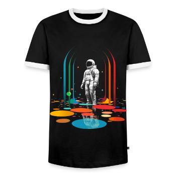 Astronaut Geometric Art Colorful Motif Artwork - Men's Ringer Shirt - black/white - Front - AI Model Female 172 light (172cm) & AI Model Male 178 light (178cm)