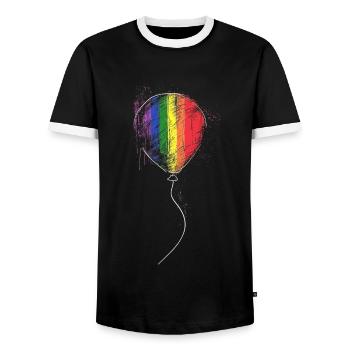 Balloons Painting Art Colorful Graphic Artwork L - Men's Ringer Shirt - black/white - Front - AI Model Female 172 light (172cm) & AI Model Male 178 light (178cm)