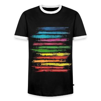 Book Colorful Art Painting Graphic Motif Book - Men's Ringer Shirt - black/white - Front - AI Model Female 172 light (172cm) & AI Model Male 178 light (178cm)