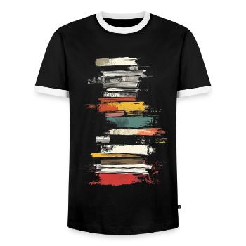 Book Colorful Painting Art Graphic Motif Book - Men's Ringer Shirt - black/white - Front - AI Model Female 172 light (172cm) & AI Model Male 178 light (178cm)