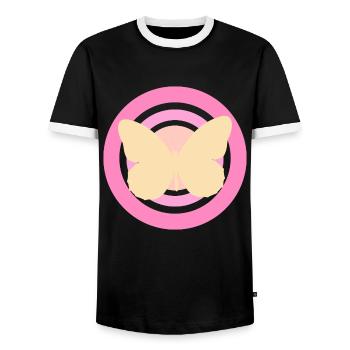 Pink Yellow Butterfly - Men's Ringer Shirt - black/white - Front - AI Model Female 172 light (172cm) & AI Model Male 178 light (178cm)