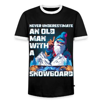 Never underestimate an old Man with a Snowboard - Men's Ringer Shirt - black/white - Front - AI Model Female 172 light (172cm) & AI Model Male 178 light (178cm)