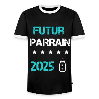 Futur parrain 2025 biberron annonce grossesse - T-shirt contrasté Homme - noir/blanc - Devant - AI Model Female 172 light (172cm) & AI Model Male 178 light (178cm)
